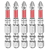 HARFINGTON 5pcs #2 Anti Slip Phillips Screwdriver Bit PH2 1/4' Hex Shank 2' (50mm) Magnetic Cross Head Drill Bits Chrome Plating S2 Steel Industrial Screw Driver Tool, Silver/Red