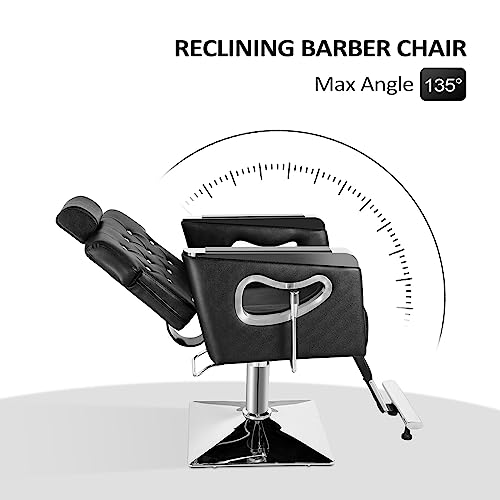 Omysalon Reclining Salon Chair Heavy Duty, Vintage Styling Chair For Hair Stylist, Hydraulic Pump Recline Backrest Adjustable Headrest, All Purpose Chair For Beauty Spa Shampoo Tattoo #TOP4