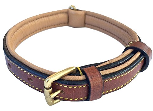 Soft Touch Collars Brown Leather Padded Dog Collar, Size Small,16