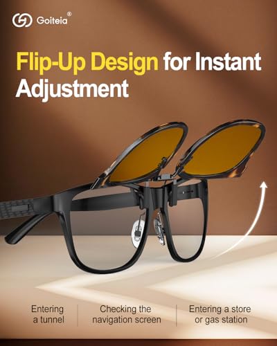 Image of Goiteia Oversized Night Driving Glasses Clip on For Driving-Polarized Anti Glare From Headlights,Framed To Conceal Glasses