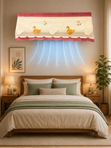 Image of Premium Cotton Net Split AC Cover for 1.5 Ton Indoor Unit | Designer Summer AC Dust Protection Cover | Stylish Protective AC Cover | 38 x 15.35 x 7.8 In | Peach Net