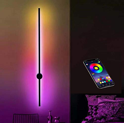 GASLIKE Lampada da Parete a LED Luci d'angolo RGB per Soggiorno, Moderne Applique da Parete in Alluminio con Telecomando, luci da Lettura dimmerabili 15W Spot da Parete per Interni, Nero,App,100cm