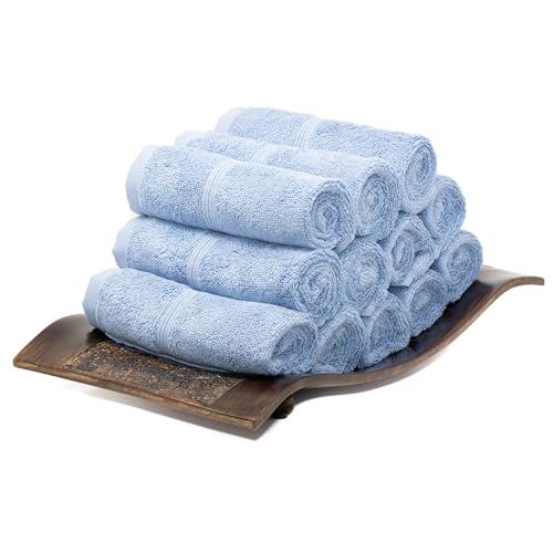 MOSOBAM Lot de 12 débarbouillettes – Bleu allure – 700 g/m² – Bambou de luxe hôtelier – Serviette en coton peigné turc égéen