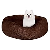 SlowTon Dog Calming Bed, Ultra Soft Donut Cuddler Nest Warm Plush Dog Cat Cushion with Cozy Sponge Non-Slip Bottom for Small Medium Pets Snooze Calm Sleeping Indoor, Machine Washable(23.6