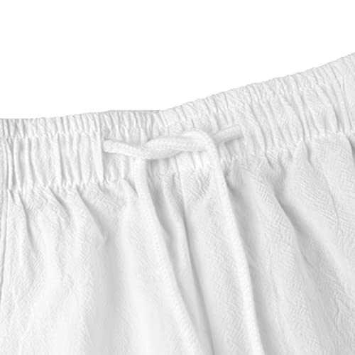 LVCBL Men's Carpi Shorts Summer Long Linen Shorts Below Knee 3/4 Beach Pants White XL