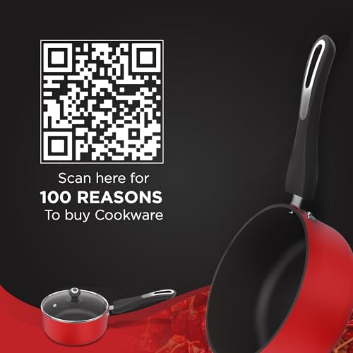Image of Preethi Dura Collection Non Stick Milk Pan | 16 cm | 5 Star Non Stick | Gas & Induction Compatible | Chilly Red | 1L | 1 Piece | Aluminium