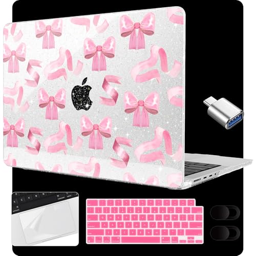 Image of MEEgoodo Case for M5 MacBook Pro 16 inch Case 2026 2024 2023 2021 with M5 M4 M3 M2 M1 Pro /Max Chip, Fit Model A3429 /A3428 /A3403 /A3186 /A2991 /A2780 /A2485, Pink Satin Bow