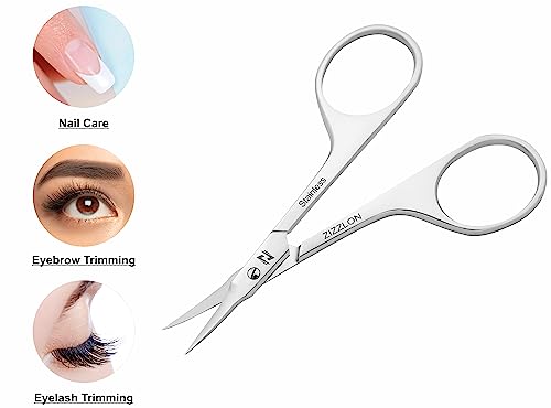 Zizzlon Cuticle Scissors Extra Fine Curved Blade, Extra Slim Scissors For Cuticles Care Professional Manicure Small Scissors With Precise Pointed Tip Grooming Blades, Eyebrow, Eyelash, And Dry Skin #TOP3