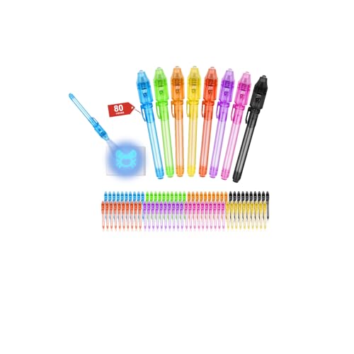 Daemson Invisible Ink Pens with UV Light, 80 PCS Bulk Spy Pens for Kids Party Favors, Secret Message Marker Set for Halloween Goodie Bags, Christmas Stocking Stuffers, Classroom Prizes & Treasure Hunt