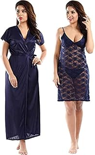 OVIDA Women's & Girl's Satin Solid Nightwear Set Pack of 2 (2203144_New_Navy Blue_Free Size) Price In India
