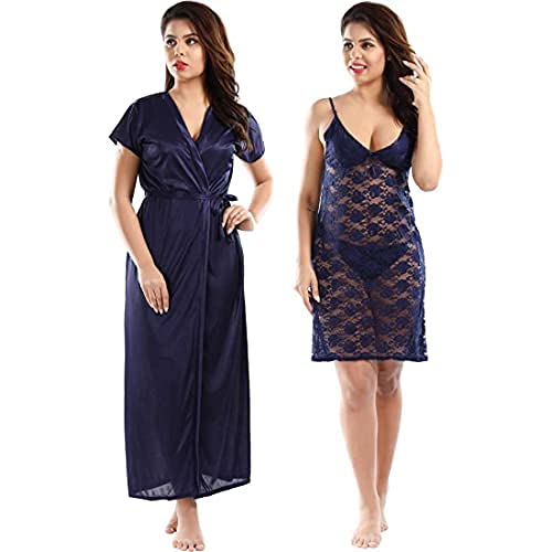 OVIDA Women's & Girl's Satin Solid Nightwear Set Pack of 2 (2203144_New_Navy Blue_Free Size) - Review, Price and Buying Guide