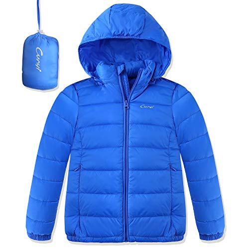 CUNYI Boys Girls Packable Hooded Lightweight Down Jacket with Detachable Hood Outerwear, Blue, BY17387-110/52