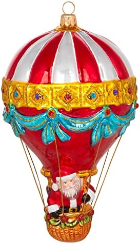 Miss Christmas 2022 Collection Holiday Balloon Blown Glass Christmas Tree Ornament (Santa in a Hot Air Balloon)