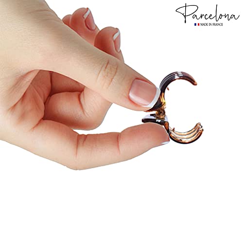 Parcelona French Classic Round Tortoise Shell Brown Clear And Black Mini 1/2” Celluloid Set Of 6 Interlocking Hair Claw Clip Clamps For Women And Girls #TOP2