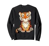 Questa adorabile grafica della tigre presenta un simpatico cucciolo di tigre seduto in posizione verticale con grandi occhi espressivi, perfetto per bambini, bambini piccoli e appassionati di fauna selvatica che amano i grandi felini e gli animali safari.