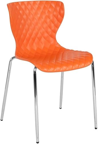 Pemberly Row Silla de comedor de plástico moderna en naranja y cromo