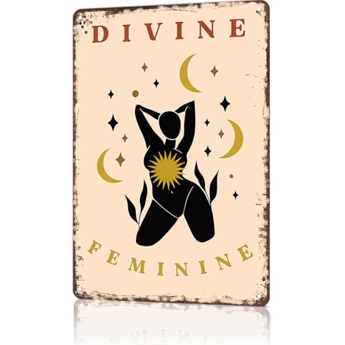 TIUUOK Funny Vintage Signs Posters Divine Feminine Print Poster Wall Art for Bedroom Man Cave Garage Office Bar Decor 8X12inch