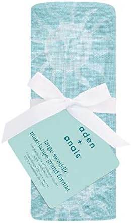 aden + anais Cotton Muslin Swaddle - 1 Pack Squares | Large Receiving Blankets for Girls & Boys | Ideal Newborn Babies & Infant Swaddling Wrap Set | Perfect Baby Shower Gifts | Soleil, 0-3 Months