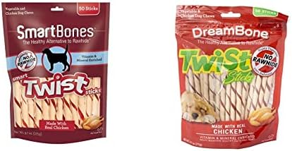 SmartBones Twist Sticks, The Healthy Alternative to Rawhide & Dreambone Twist Sticks, Rawhide-Free Chews for Dogs, with Real Chicken, 50-Count