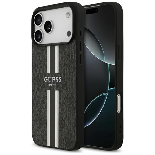 CG MOBILE Guess 4G Bandes imprimées Compatible avec MagSafe Coque pour iPhone 17 Pro Max (Noir)