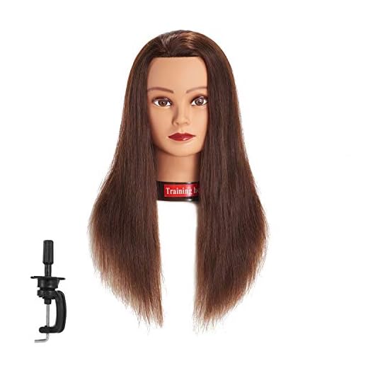 Traininghead 20-22" Female 100% Human Hair Mannequin Head Hair Styling Training Head Cosmetology Manikin Head Doll Head for Hairdresser with Free Clamp (brown)(14-16'' )
