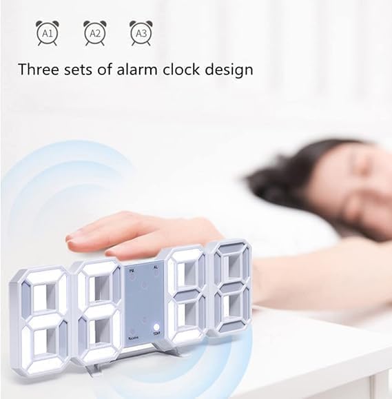Image of Dangfly Digital LED Clock, White, Rectangular, 3D Display, Wall Mountable and Table Clock for Bedroom and Living Room, Corded Electric(Works on Electricity Only)
