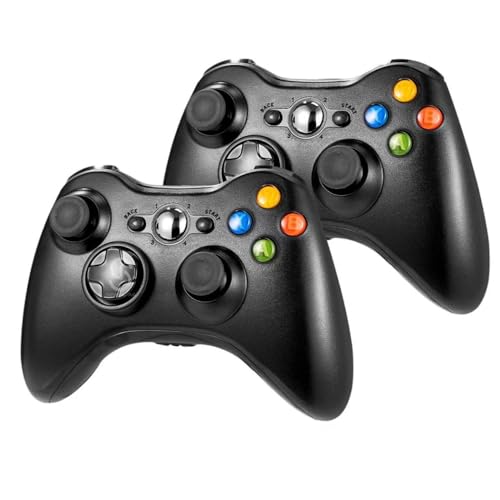 Kit 2 Controle Manete Joystick Sem Fio Wireless Compatível Com Console Xbox 360 Slim Fat Pc Game - Preto