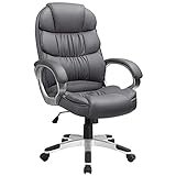 Furmax High Back Office Adjustable Ergonomic Desk Padded Armrests Executive PU Leather Swivel Task Chair with Lumbar Support, Grey