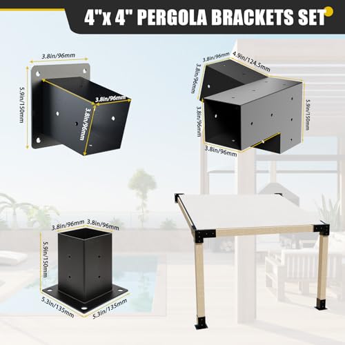 Kinchoix 4x4 Woodworks Pergola Brackets Kit, 15°Slanted Roof Pergola Bracket 2PC 15° 3-Way+2PC 15° Post+2PC Post by Kinchoix - Used condition - Image 3