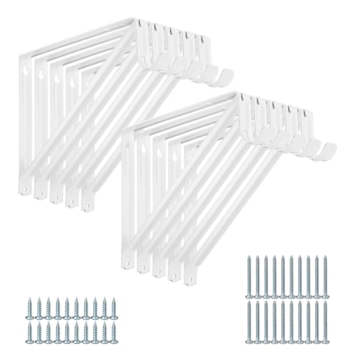 KOVOSCH 10 Pack Heavy Duty Closet Shelf & Rod Brackets, Wall Mounted Closet Shelf Brackets, 11 x 9.45 Inch Closet Shelf Brackets with Rod Support, White
