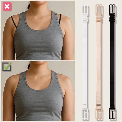 Bra Strap Holders, 3 Pcs Set, Nylon Clips for Concealed Straps, Black, White, Flesh