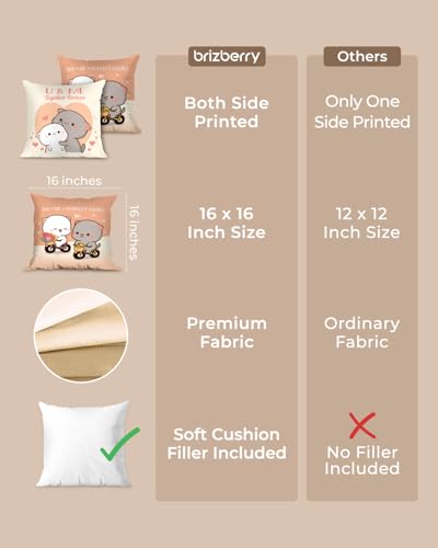 Image of Brizberry Peach and Goma Mochi Cat Pillow Cushion, 16x16 Inch, Polyester Fill, Throw Pillow, Luxury, Square, Indoor, Reversible (Design 45)