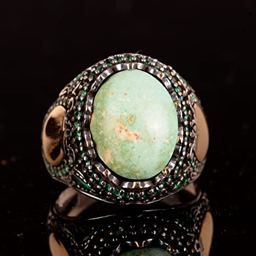 Genuine Real Natural Arizona Turquoise Gemstone Ring, King Ring, Sterling Silver Ring, Handmade Jewelry #TOP1
