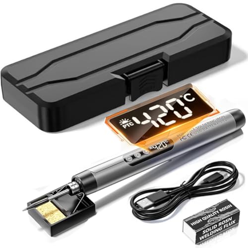 Image of Serplex LCD Soldering Iron Tool Kit with Carry Case Rechargebale 1000mAh Cordless Soldering Iron Pen Adjustable Temperature Handheld Soldering Iron Kit for Electronics Repairing, DIY Assemble