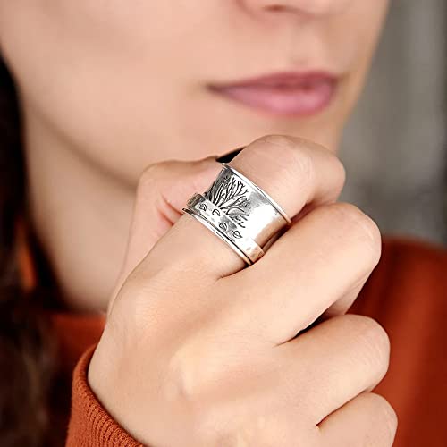 Tree Of Life Spinner Ring For Women Girls Men Anti Anxiety Fidget Rotate Freely Inspirations Stress Relief Meditation Stacking Middle Finger Wide Band Fashion Vintage Leaves Statement Spin Ring Personalized Jewelry Gifts Bff Valentine's Day Birthday (9) #TOP1