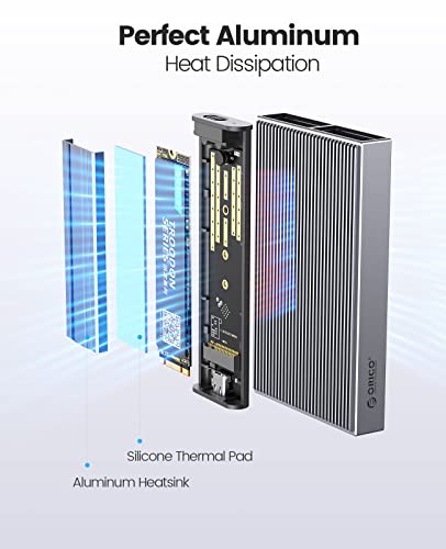 Image of ORICO Dual M.2 NVMe SSD Enclosure, USB C to M2 Adapter for M Key PCIe 2230 /2242 /2260 /2280 M.2 SSDs,Tool-Free Installation Aluminum M.2 Reader Support Trim and UASP up to 2x4TB-BM2-2N