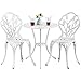 Yaheetech Outdoor Setting Cast Bistro Table Chair Vintage Patio 3 Piece Bistro Set Tulip Design,Aluminum Made,White