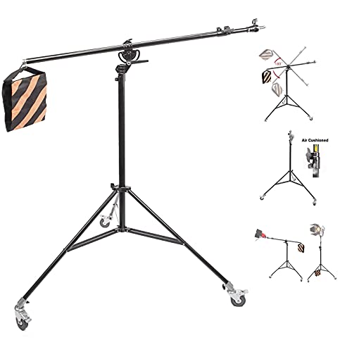 Kit Eclairage Support de Lumière 390cm & Bras Girafe 190cm 2 in 1, Trépied Réglable avec Sac de Sable et roulettes, Light Stand Boom Arm 2in1 Kit pour Photographie Photo Studio Vidéo Lumière