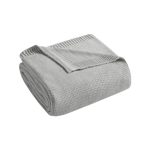 Image of Ink+Ivy Bree Knit Throw Blanket for Bed, Sofa, and Couch, Lightweight, Breathable, Soft & Cozy Summer Blanket, Full /Queen (90 in x 90 in), Grey
