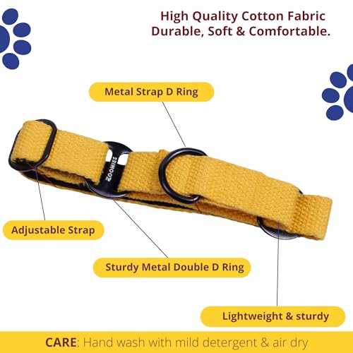 Image of ZOOMIES Martingale Dog Collar, Premium Soft Padded Cotton, No-Pull Training Design, Medium, Yellow, 45 x 2.5 cm