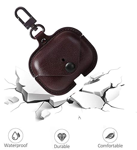 Image of PEFKO PSS121 AirPods Pro Soft Silicone Protective Case 3D Design Shockproof Case Cover with Anti-Lost Metal Keyring Compatible for Apple AirPods Pro (Dark Brown [ Leather ])