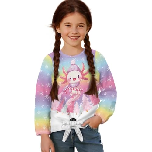 Girls Long Sleeve Shirt with Front Tie Children Crewneck T-Shirt Cute Girls Tops - Main Image