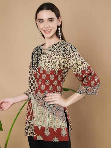Image of Amazon Brand - Anarva Jaipuri Cotton Printed Short Kurti for Women