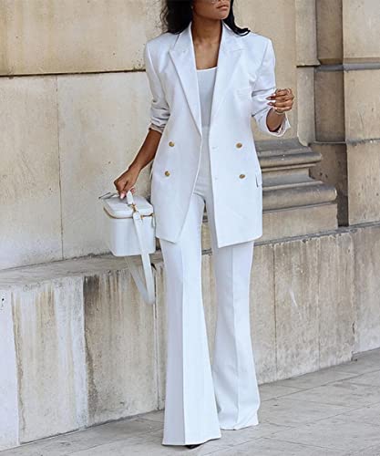 2 Piece Outfits for Women - Lapel Collar Long Sleeve Blazer with Pants Casual Business Pants Suit Sets3