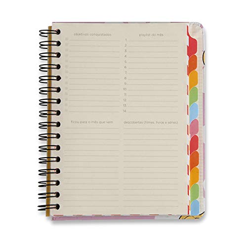 Planner Wire-o Smiley Listras, Cicero, 3564, Multicolorido, Mensal e Semanal, 96 Folhas, Papel Pólen