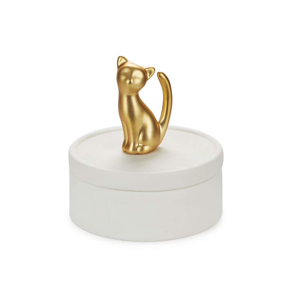 Balvi Jewellery box Kitten Matte white and gold colour ceramic box with lid and a cat figurine Porcel