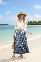 PrinStory Lange Rock Damen Sommer Mit Tasche A Linie Maxirock Luftig Maxi Skirt Boho Rocke Freizeitrock Strandkleider (Blau Weiß Blume, L) – Ansicht 4