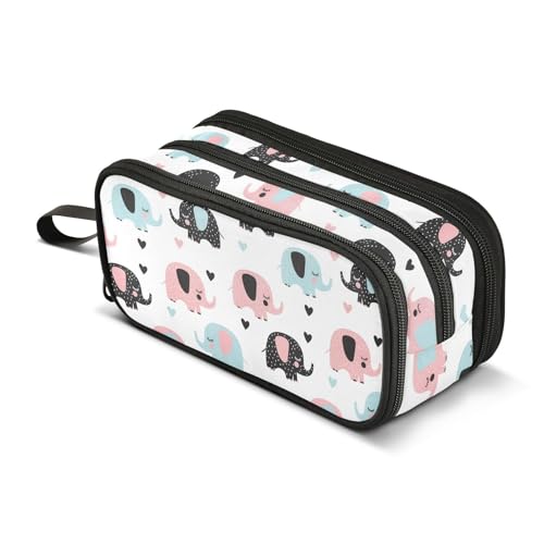 Image of J JOYSAY Elephant Hearts White Pencil Case Large Big Capacity Storage Pouch Holder for Girls Boys Stationery Organizer Bag for School Office Supplies