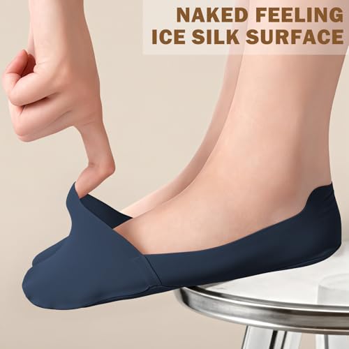 Image of Sofier No Show Socks Womens, Non Slip Low Cut 6 Pairs Thin Silky Dress Footies Liner Invisible Socks Flats Loafers Sneakers