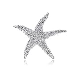 WLL Silver Crystal Starfish Brooch Pin Fashion Charm Summer Jewelry for Women